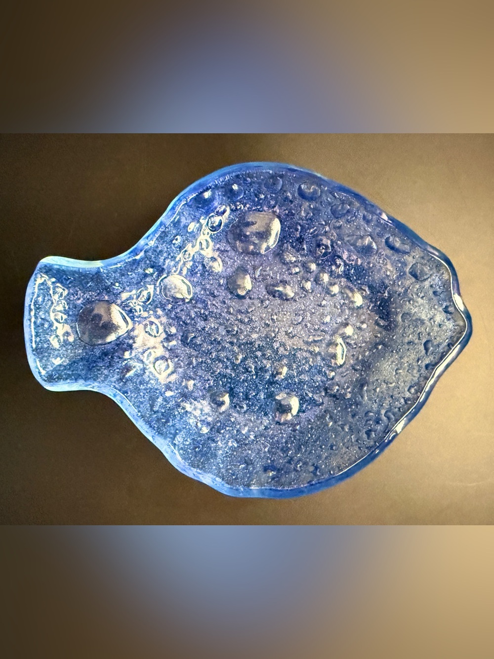 Vintage Thick Art Glass Bubbles Fish Shape Trinket, Jewelry or Soap Dish 6.75”
